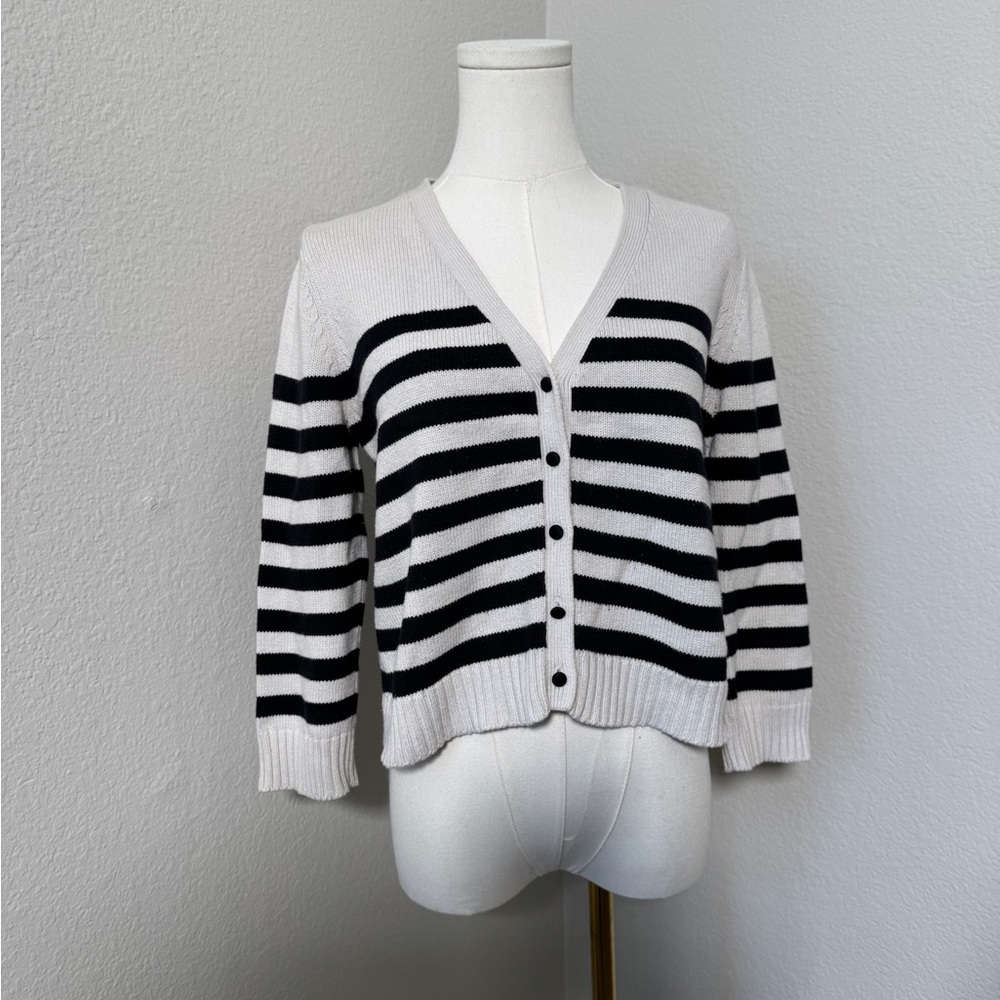 H&M Classic Horizontal Striped Cream & Black Cardigan - S